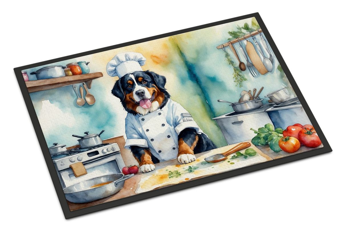 Bernese Mountain Dog The Chef Doormat Front Door Mat Indoor Outdoor Rugs For Entryway, Non Slip Washable Low Pile, 24H X 36W_maomaolike.com