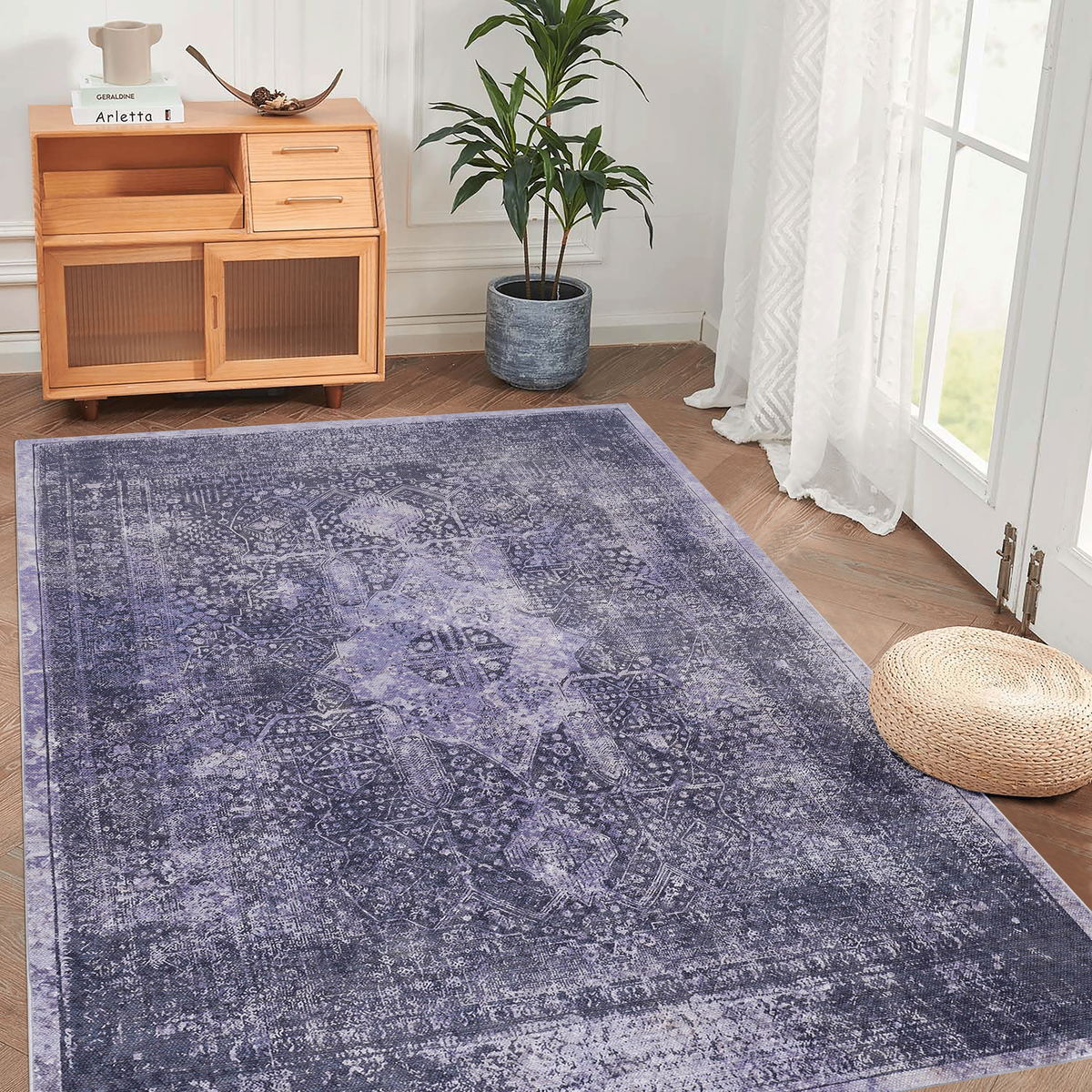 MAVAL Anthracite Washable Rug 4x6 Area Rug Anthracite, 4' X 6'_maomaolike.com