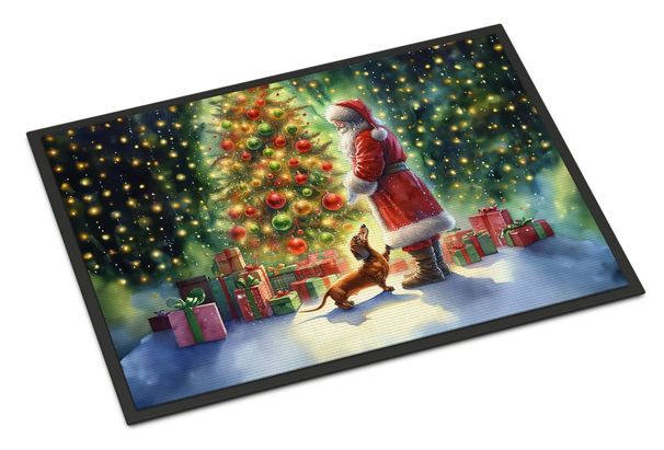 Dachshund And Santa Claus Doormat Front Door Mat Indoor Outdoor Rugs For Entryway, Non Slip Washable Low Pile, 24H X 36W_maomaolike.com