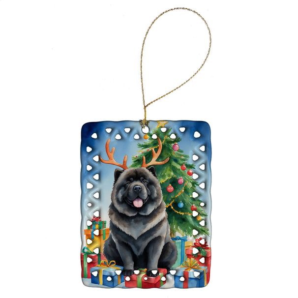 Black Chow Chow Christmas Reindeer Porcelain Ornament Christmas Tree Hanging Decorations For Home Christmas Holiday, Rectangle, Gift, Multicolor_maomaolike.com