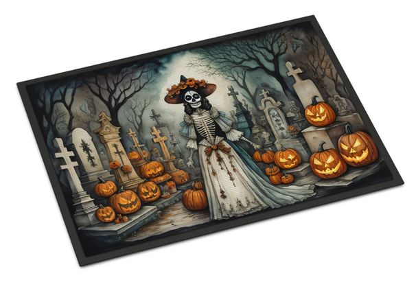 La Catrina Skeleton Spooky Halloween Doormat Front Door Mat Indoor Outdoor Rugs For Entryway, Non Slip Washable Low Pile, 24H X 36W_maomaolike.com