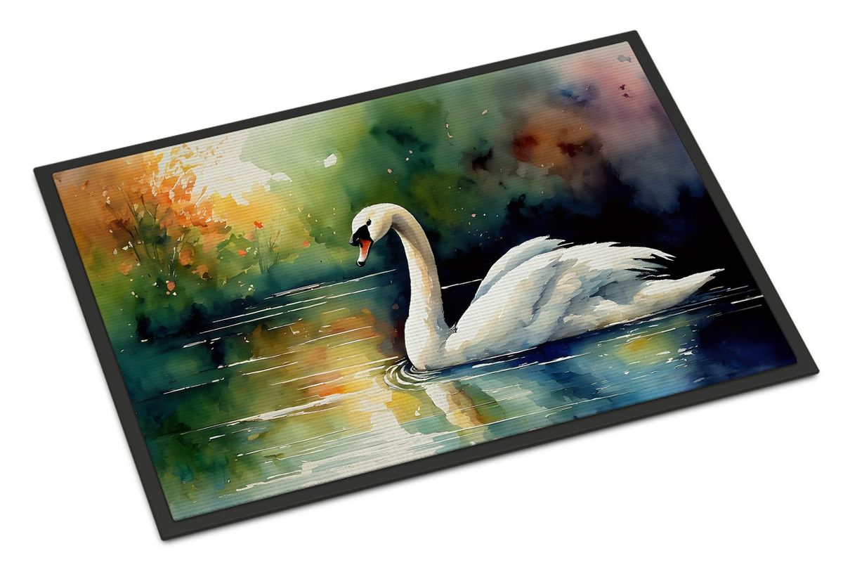 Swan Doormat Front Door Mat Indoor Outdoor Rugs For Entryway, Non Slip Washable Low Pile, 24H X 36W_maomaolike.com