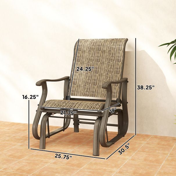 Outdoor Glider Chair Patio Glider Swing Chair With Mesh Seat, Steel Frame For Backyard, Garden, Porch, Light Mixed Brown_maomaolike.com