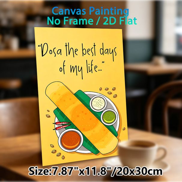 Dosa Food Themed Painting Poster, Vibrant Cartoon Style Dosa & Sauces Art Poster, Playful Food Quote Design, Ideal For Kitchen And Dining Space_maomaolike.com
