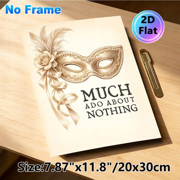 Masquerade Mask & Shakespearean Quote Painting Poster, Vintage Elegant Pearl-adorned Mask With Rose And Ribbons Poster, Classic Literary-themed Decor_maomaolike.com