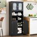 58.5 Inch Freestanding Linen Bathroom Storage Cabinet With Frost Glass Doors_maomaolike.com