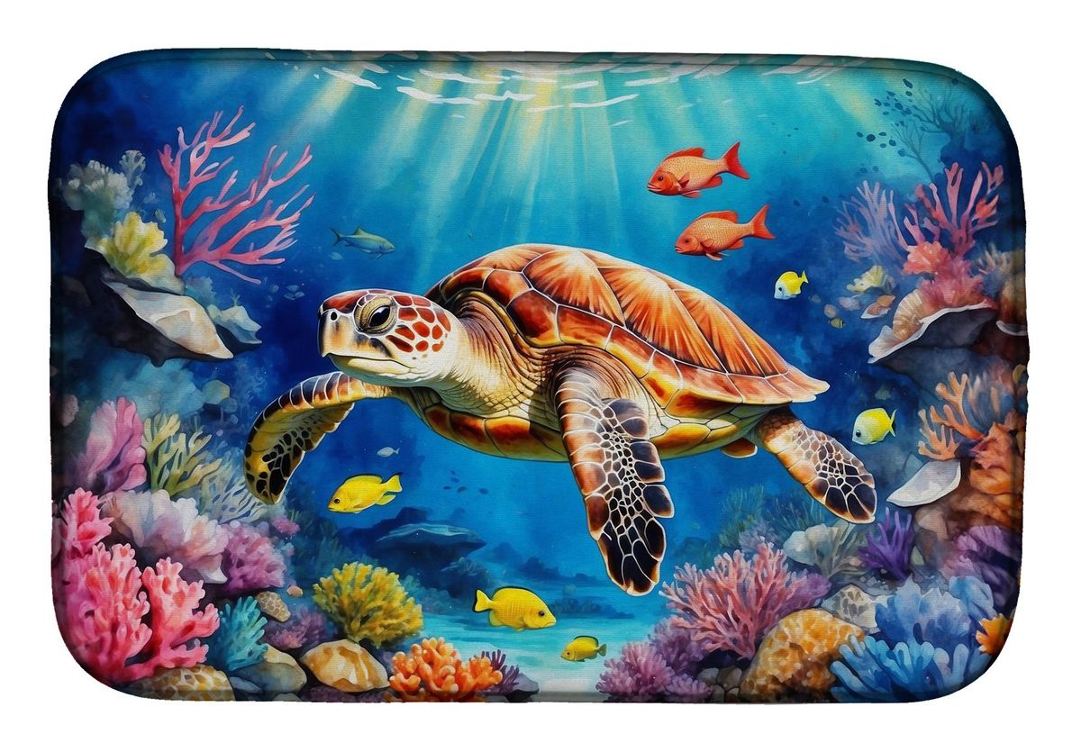 Turtle And Reefs Dish Drying Mat Absorbent Dish Drying Mat Pad For Kitchen Counter Dish Drainer Mat For Countertop, 14 X 21", Multicolor_maomaolike.com