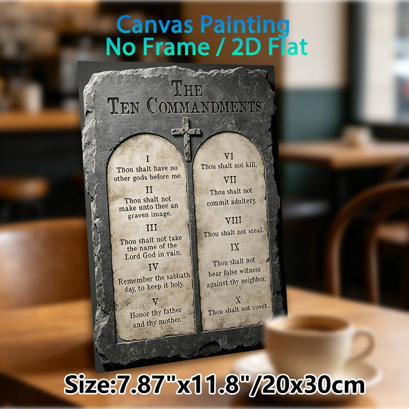 Ten Commandments Painting Poster, Vintage Stone-textured Religious Poster, Features Classic Ten Commandments Content, Suitable For Church, Home Prayer_maomaolike.com