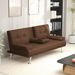 Coffee Micro-suede Technology Cloth 66inch Sleeper Sofa,2-seat Sofa With Cup Holder, Folding Sofa Bed, Accompany Two Head Pillows,_maomaolike.com