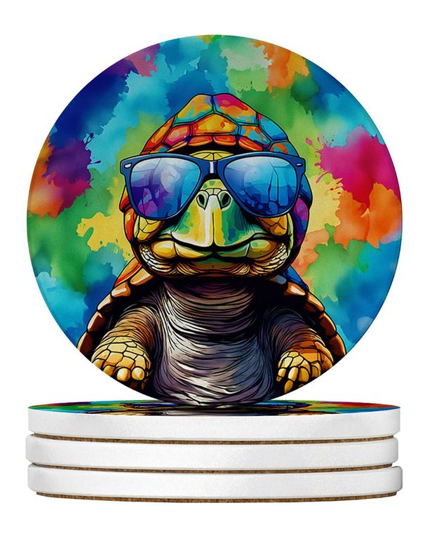Hippie Animal Tortoise Turtle Large Sandstone Coasters Pack Of 4 Absorbent Round Coasters Decor Gifts For Men Or Women, 4 In, Multicolor_maomaolike.com