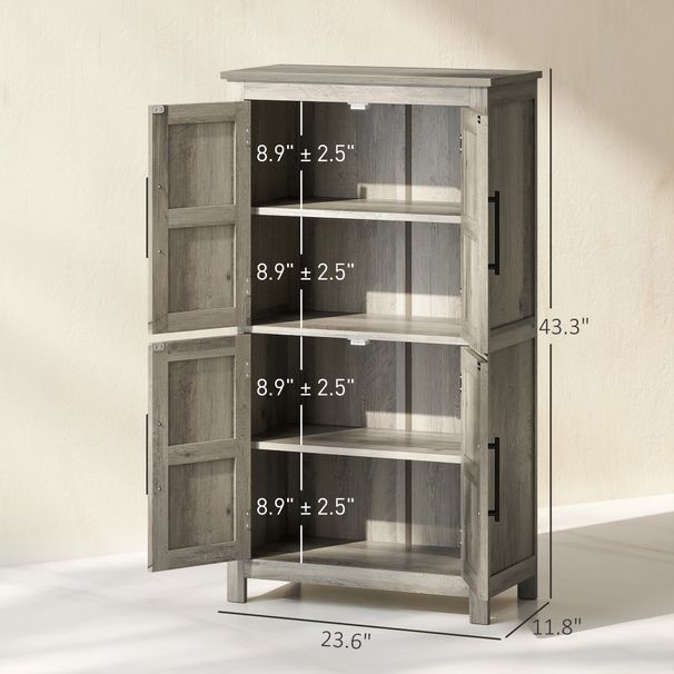 Bathroom Floor Storage Cabinet, Farmhouse Bathroom Cabinet With 4 Doors And Adjustable Shelf, Light Gray_maomaolike.com