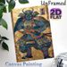 Oni Samurai Painting Poster, Vintage Traditional Japanese Style Poster, Detailed Armored Horned Oni Samurai With Golden Swirling Patterns, Cultural_maomaolike.com