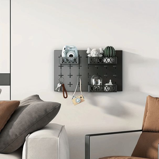 Gold Key Hook With 3 Adjustable Baskets And 3 Hooks For Wall Storage Hanging Plate_maomaolike.com