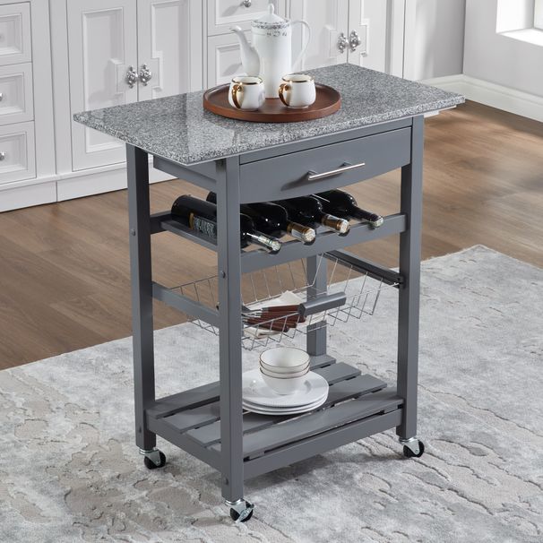 Mobile Rolling Kitchen Island Trolley Serving Cart With Underneath Drawer & Slide-Out Wire Storage Basket_maomaolike.com