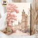 Cherry Blossom European Town Scenery Painting Poster, Soft-toned Pastel Romantic Street View Poster, Brings Warm Tranquil Ambiance, Ideal For Living_maomaolike.com