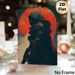 Cyberpunk Hooded Warrior Painting Poster, Dark Moody Textured Cyberpunk Poster, Striking Armored Figure With Weapon Against Fiery Red Circle, Ideal_maomaolike.com