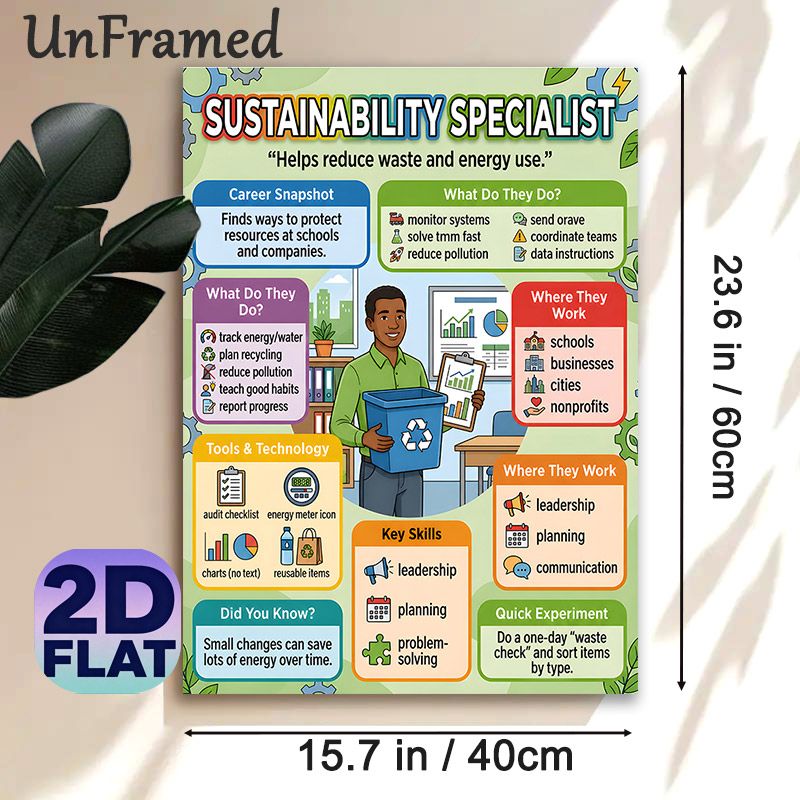 Sustainability Specialist Painting Poster, Colorful Cartoon-style Informative Poster, Educational Guide To Eco-focused Career, Ideal For Offices_maomaolike.com