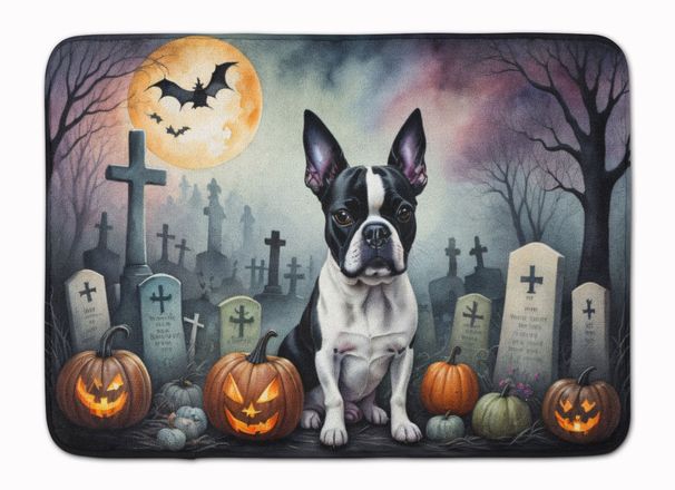 Boston Terrier Spooky Halloween Memory Foam Kitchen Mat Machine Washable Anti-Fatigue Mat Cushion Comfort Bath Mat Or Kitchen Rug_maomaolike.com