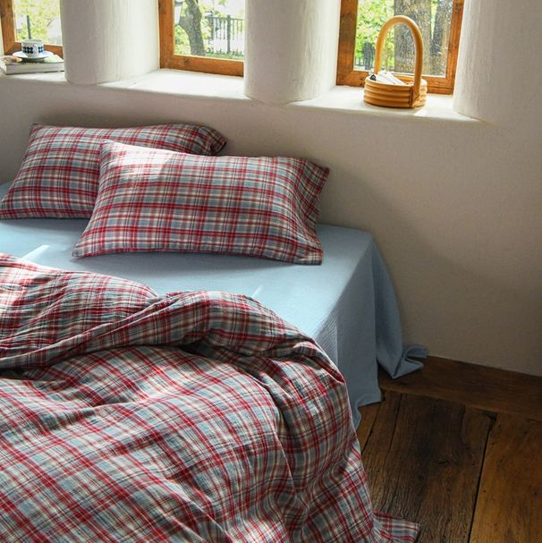 Wholesale INS Japanese Simple Plaid Pure Cotton Yarn-Dyed Double Layer Crepe Four-Piece All-Cotton Retro Style 4-Piece Set_maomaolike.com