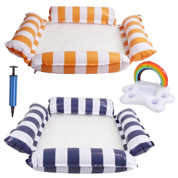 Set Of 3 Pack Inflatable Pool Floats 1 Drink & Snack Float 2 Water Hammocks With High Buoyancy Pillows Cooling Mesh_maomaolike.com
