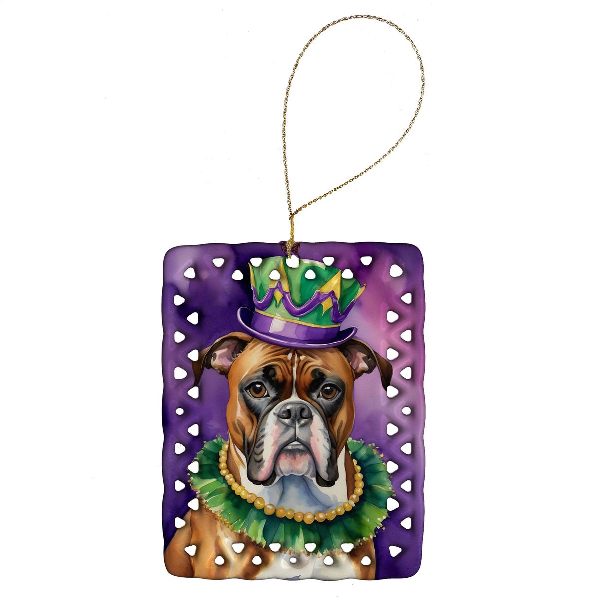 Boxer King Of Mardi Gras Porcelain Ornament Christmas Tree Hanging Decorations For Home Christmas Holiday, Rectangle, Gift, Multicolor_maomaolike.com