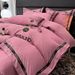 Black Washed Cotton Four-Piece Set Brushed Light Luxury High-End Feel Duvet Cover Naked Sleep Bed Sheet Summer_maomaolike.com