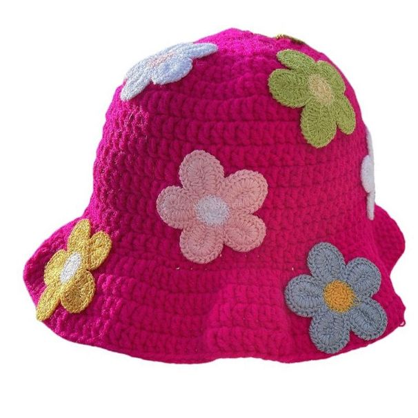 Hot Sale Women Floral Crochet Hat Multi-Color Flower Decor Wide Brim Bucket Caps Skin-friendly Breathable Fisherman_maomaolike.com