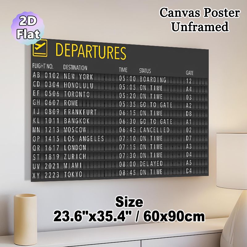 Airport Departures Board Painting Poster, Vintage Flip-Style Flight Info Poster, Unique Travel-themed Decor Suitable For Home Office, Living Room_maomaolike.com
