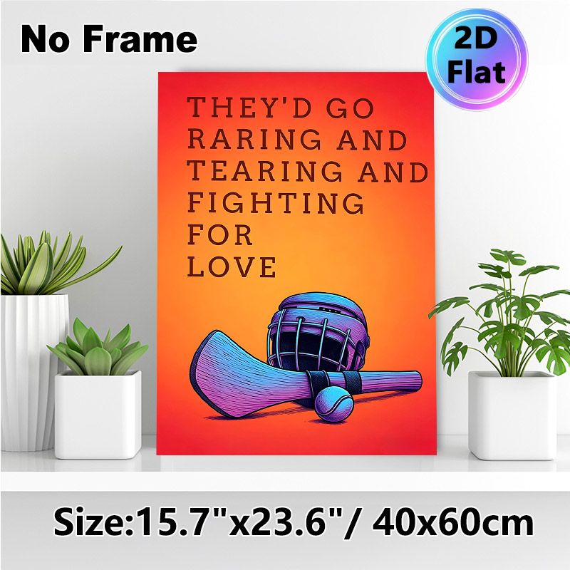 Hurling Themed Painting Poster, Vibrant Retro Style Typography & Hurling Gear Illustration Poster, Inspirational Love-themed Quote Decor Ideal For_maomaolike.com