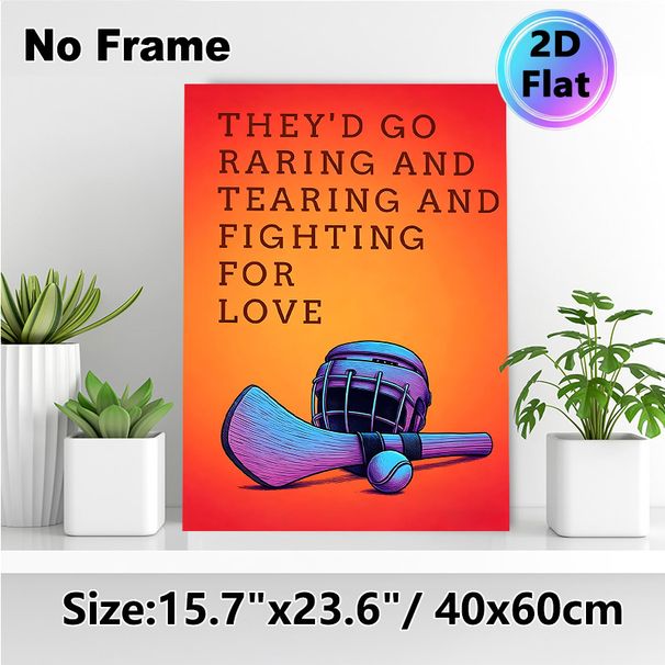 Hurling Themed Painting Poster, Vibrant Retro Style Typography & Hurling Gear Illustration Poster, Inspirational Love-themed Quote Decor Ideal For_maomaolike.com