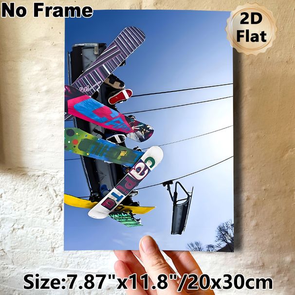Snowboard Themed Painting Poster, Vibrant Colorful Snowboards & Ski Lift Scene Poster, Trendy Winter Sports Decor Idea For Living Room, Sports Club_maomaolike.com