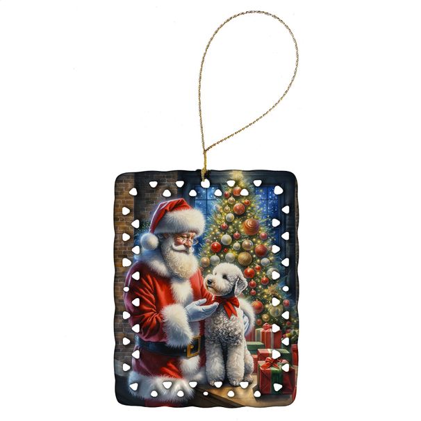 Bedlington Terrier And Santa Claus Porcelain Ornament Christmas Tree Hanging Decorations For Home Christmas Holiday, Rectangle, Gift, Multicolor_maomaolike.com