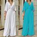 Women's 2023 temperament elegant v-neck bat sleeve wide-leg solid color simple fashion jumpsuit_maomaolike.com