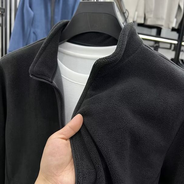 Men's Clothing New autumn and winter fashion polar fleece stand collar men's jacket fashionable and versatile loose couple style zipper sweater_maomaolike.com
