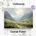 Valley Countryside Landscape Painting Poster, Soft-toned Misty Mountain Valley With Cottage Poster, Calming Natural Scenery Ideal For Living Room And_maomaolike.com