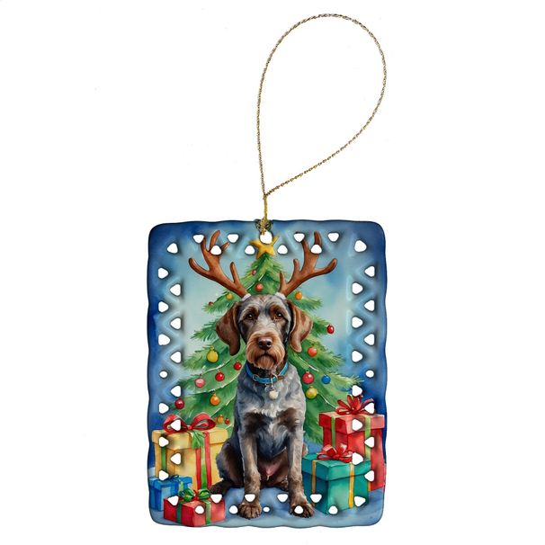 German Wirehaired Pointer Christmas Reindeer Porcelain Ornament Christmas Tree Hanging Decorations For Home Christmas Holiday, Rectangle, Gift, Multicolor_maomaolike.com