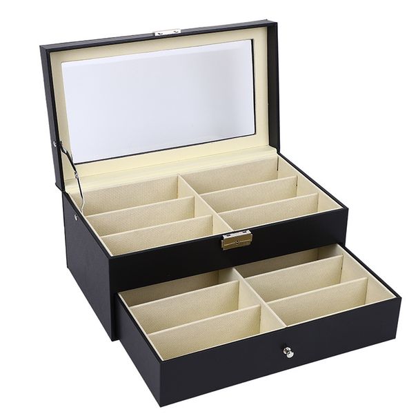 Unisex Household collection 12 grid wooden pu leather glasses storage box glasses box display box double layer glasses storage box leather_maomaolike.com