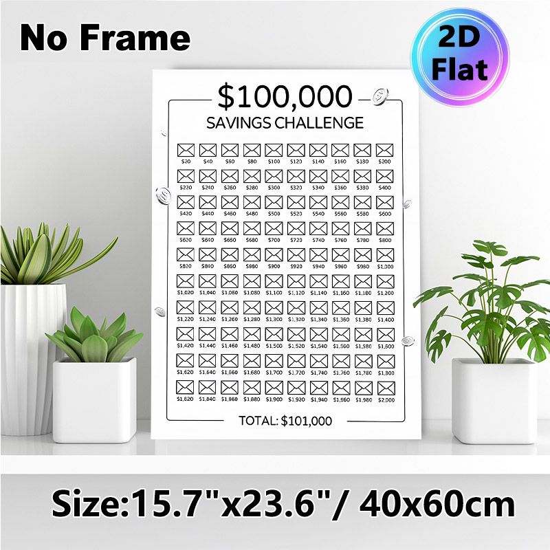 $100,000 Savings Challenge Painting Poster, Minimalist Numbered Envelope Chart Poster, Practical Tool To Track Savings Progress, Suitable For Home And_maomaolike.com