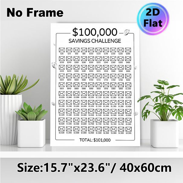 $100,000 Savings Challenge Painting Poster, Minimalist Numbered Envelope Chart Poster, Practical Tool To Track Savings Progress, Suitable For Home And_maomaolike.com