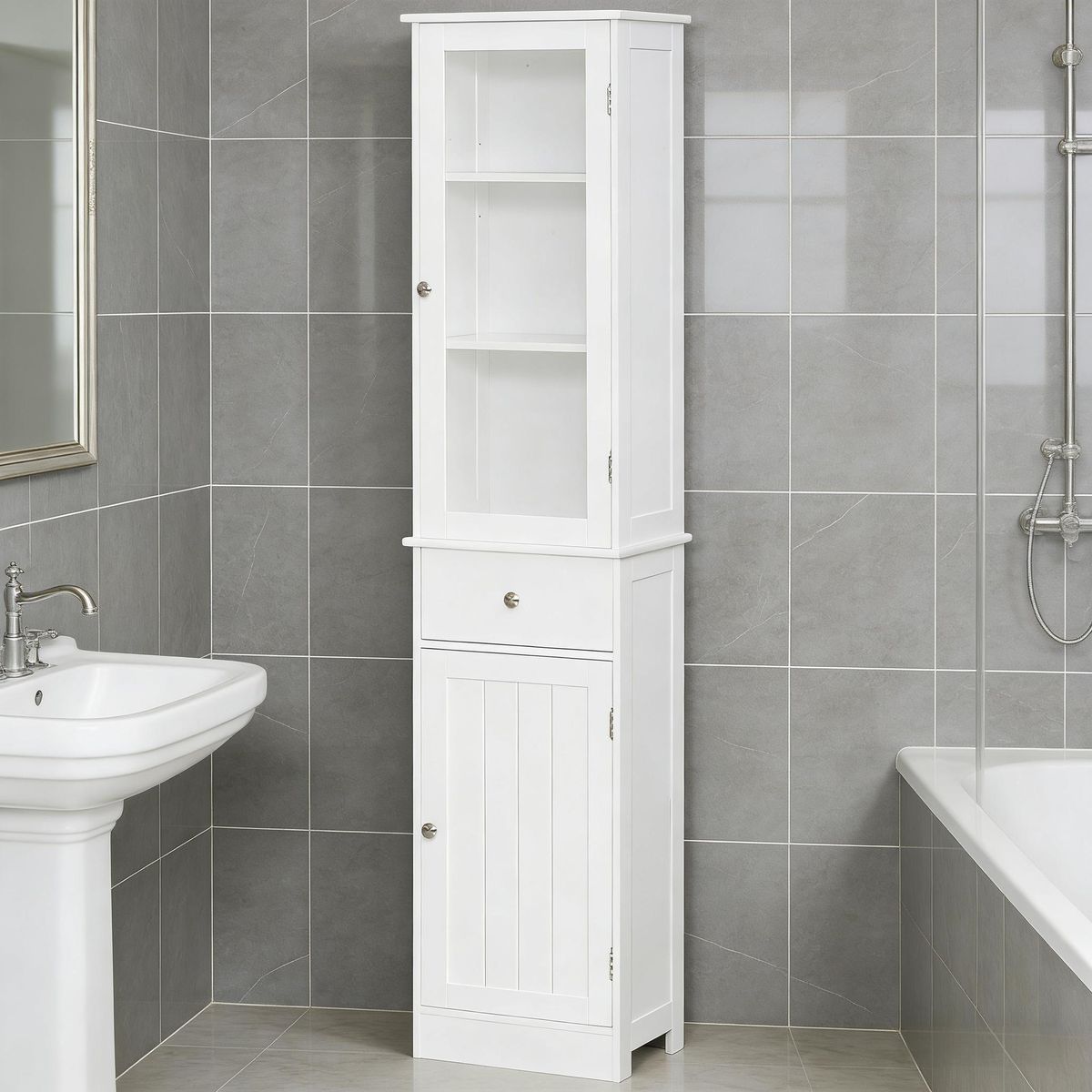 Bathroom Storage Cabinet, Tall Bathroom Cabinet, Narrow Linen Tower_maomaolike.com