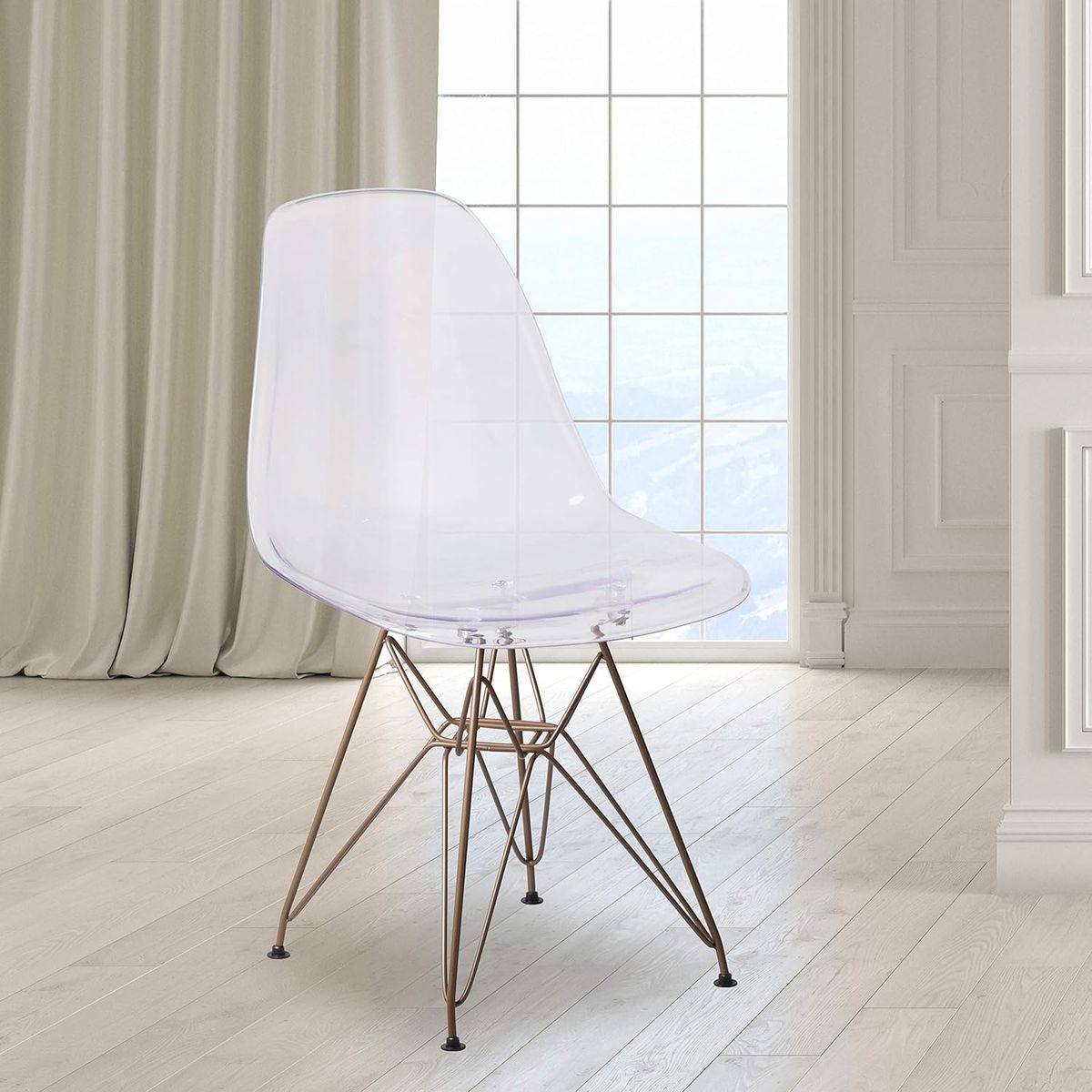 2 Pack Eames Chair Eiffel Tower Golden Base Ghost Chair Side Dinning Chair Transparent_maomaolike.com