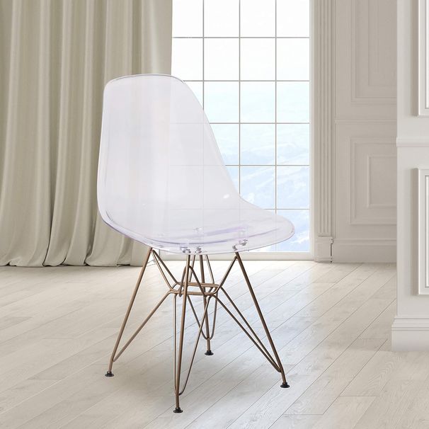 2 Pack Eames Chair Eiffel Tower Golden Base Ghost Chair Side Dinning Chair Transparent_maomaolike.com
