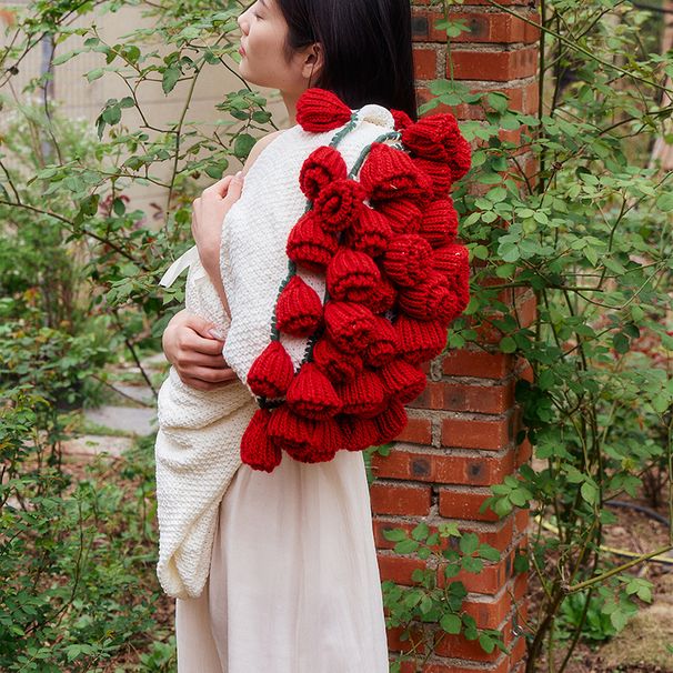 Wholesale INS French Style Rose Bouquet Finished Flowers Knitted Handmade Woven Decorative Shawl Blanket_maomaolike.com