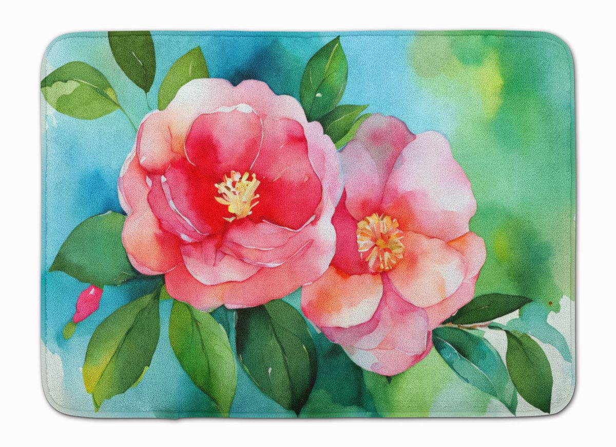 Alabama Camellia In Watercolor Memory Foam Kitchen Mat Machine Washable Anti-Fatigue Mat Cushion Comfort Bath Mat Or Kitchen Rug_maomaolike.com