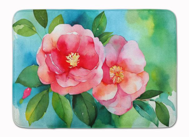 Alabama Camellia In Watercolor Memory Foam Kitchen Mat Machine Washable Anti-Fatigue Mat Cushion Comfort Bath Mat Or Kitchen Rug_maomaolike.com