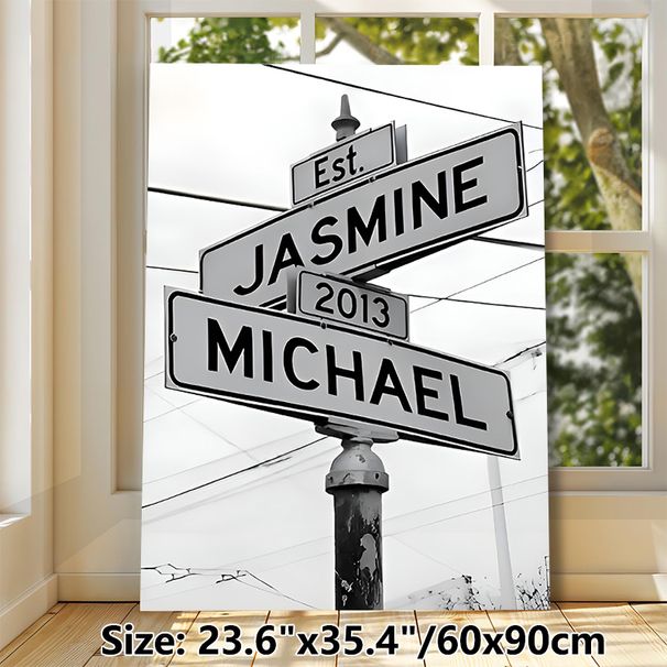 Personalized Street Sign Painting Poster, Monochrome Custom Name & Year Road Sign Poster, Unique Commemorative Decor Ideal For Living Room, Bedroom_maomaolike.com