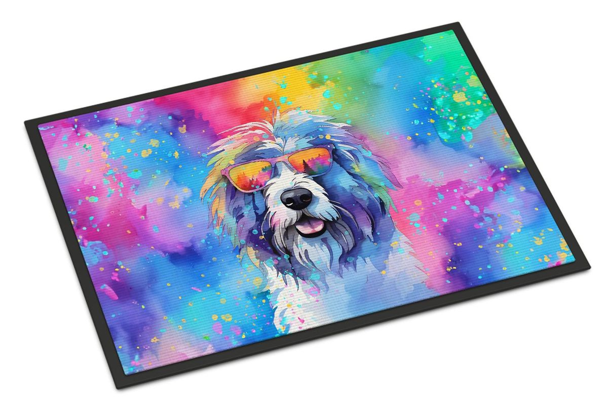 Old English Sheepdog Hippie Dawg Doormat Front Door Mat Indoor Outdoor Rugs For Entryway, Non Slip Washable Low Pile, 24H X 36W_maomaolike.com