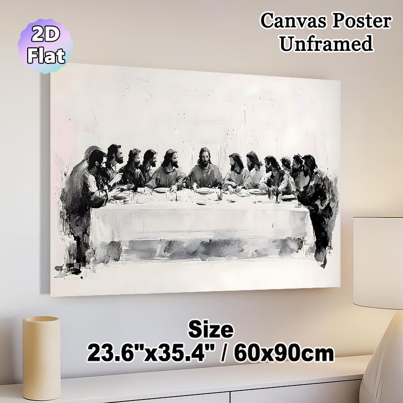 The Last Supper Painting Poster, Monochrome Ink-wash Style Poster, Artistic Brushstroke Depiction Of Classic Religious Scene, Suitable For Home_maomaolike.com