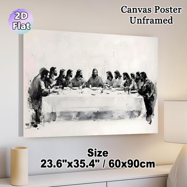 The Last Supper Painting Poster, Monochrome Ink-wash Style Poster, Artistic Brushstroke Depiction Of Classic Religious Scene, Suitable For Home_maomaolike.com