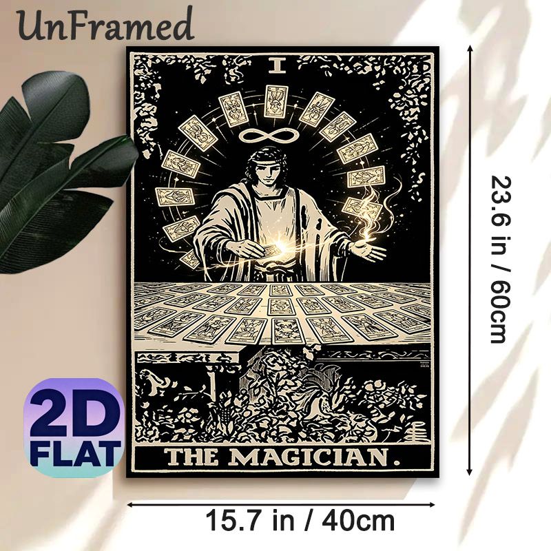 The Magician Tarot Painting Poster, Vintage Monochrome Mystical Tarot Scene Poster, Captivating Occult-themed Decor Suitable For Home, Spiritual_maomaolike.com